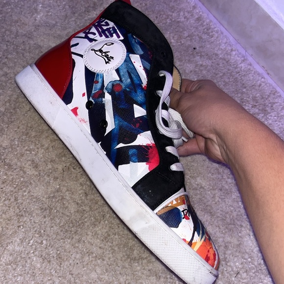 Christian Louboutin Graffiti Sequin And Leather Rantus Orlato High Top Sneakers - Picture 6 of 10